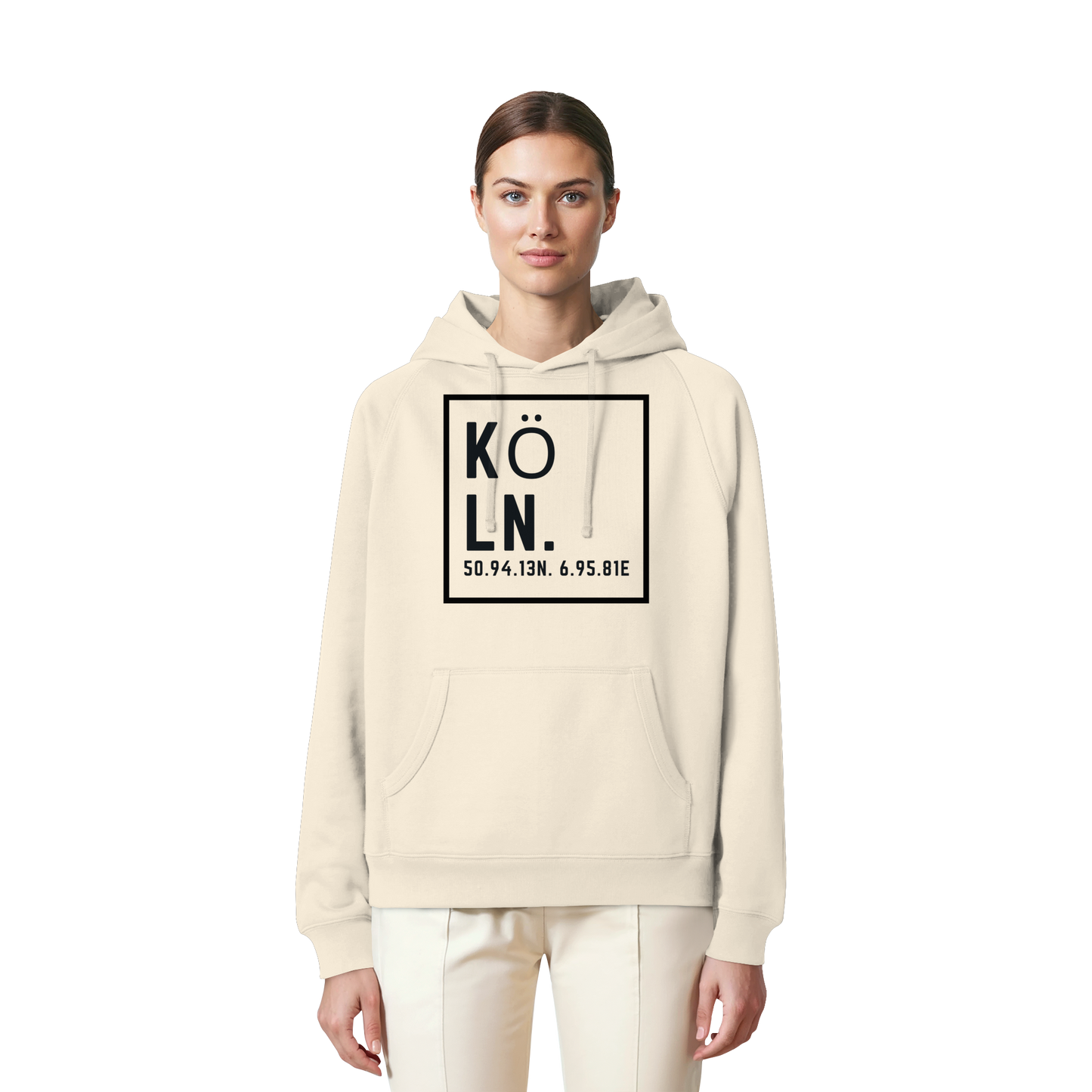 Köln Koordinaten (großer Druck auf der Brust) - Organic Raglan Hoodie