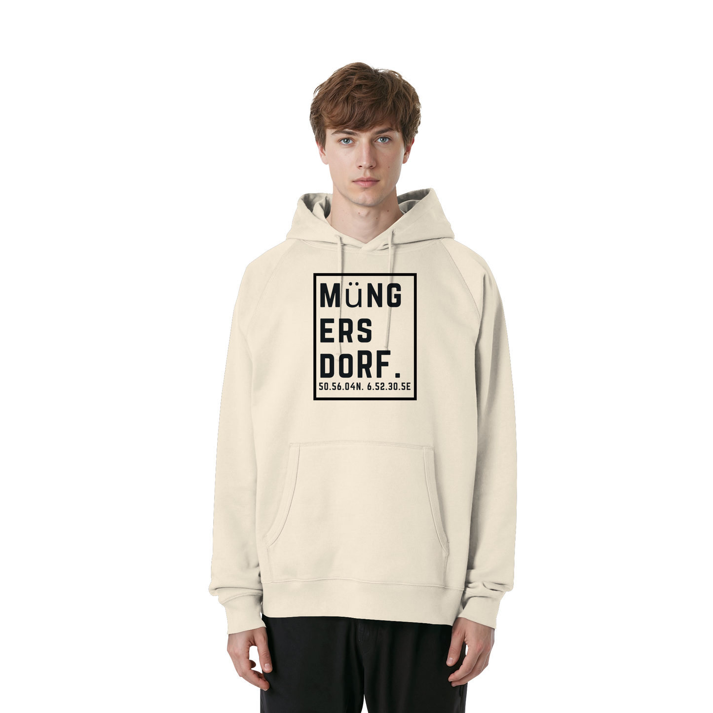 Müngersdorf Koordinaten (großer Druck auf der Brust) - Organic Raglan Hoodie