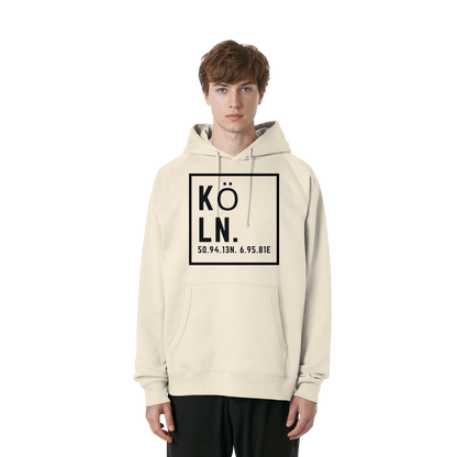 Köln Koordinaten (großer Druck auf der Brust) - Organic Raglan Hoodie