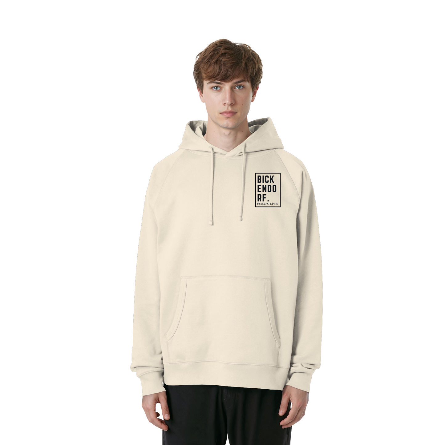 Bickendorf Koordinaten (kleiner Druck auf der Brust) - Organic Raglan Hoodie