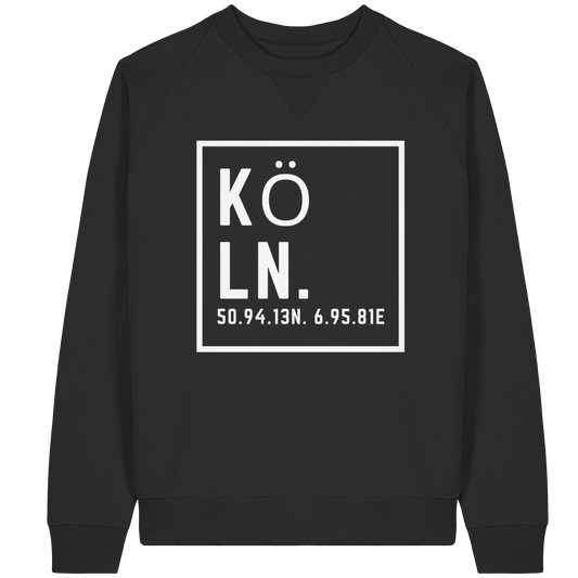 Köln Koordinaten (großer Druck auf der Brust) - Organic Raglan Sweatshirt