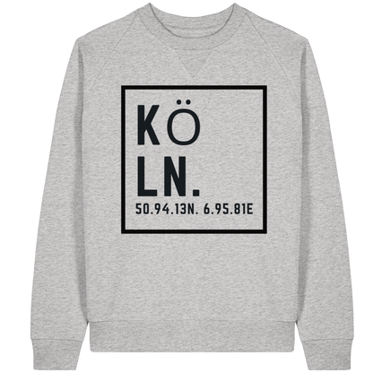 Köln Koordinaten (großer Druck auf der Brust) - Organic Raglan Sweatshirt