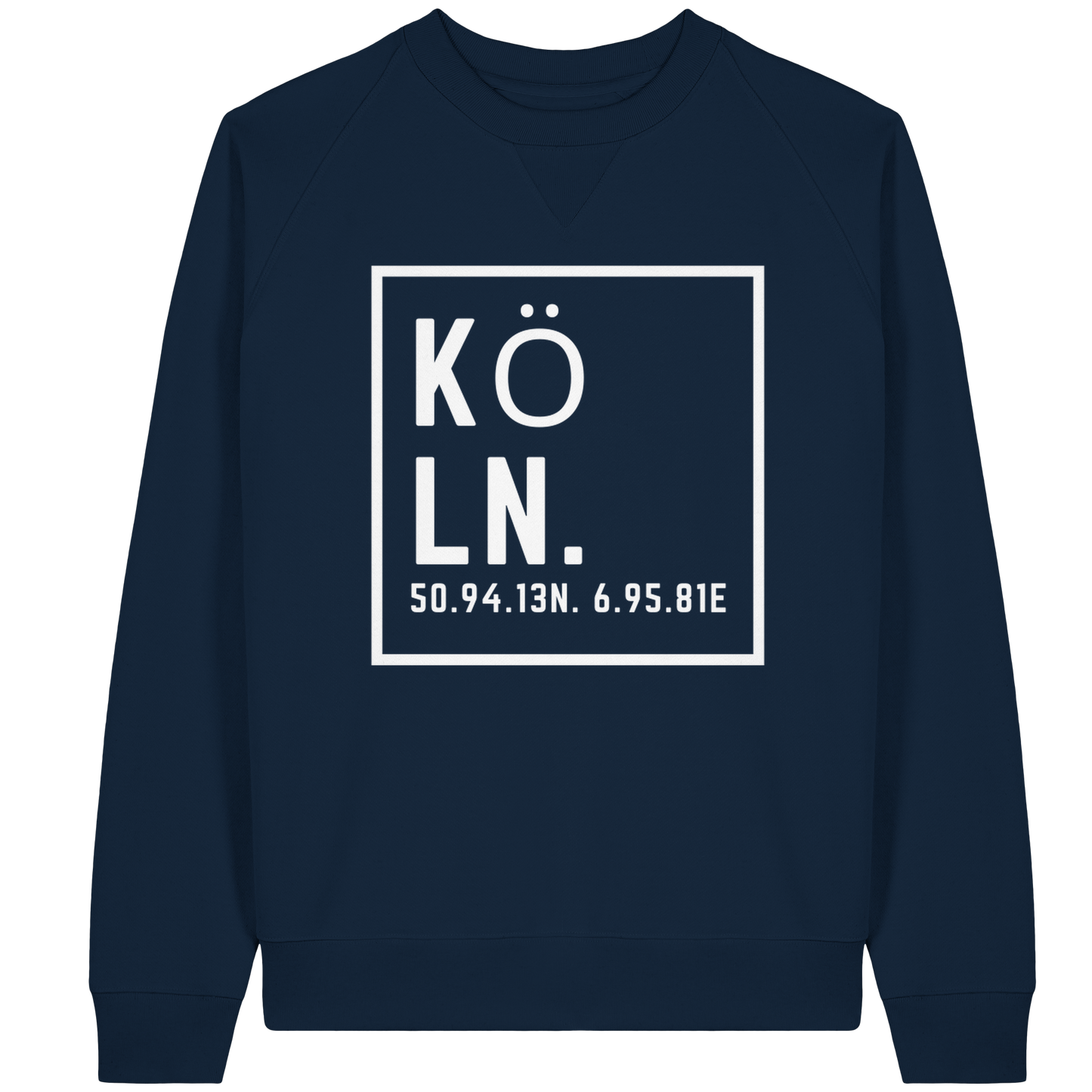 Köln Koordinaten (großer Druck auf der Brust) - Organic Raglan Sweatshirt
