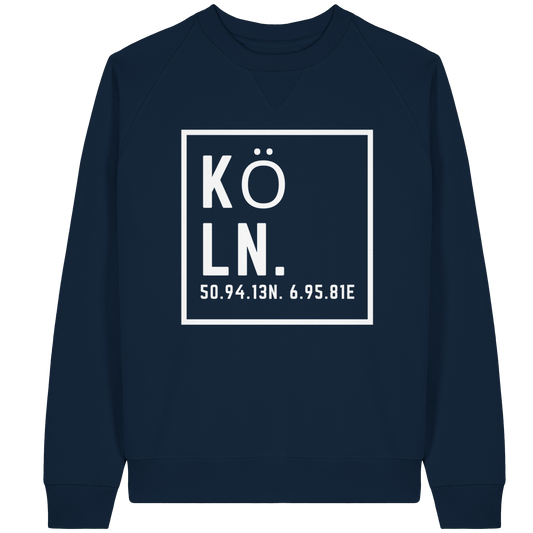 Köln Koordinaten (großer Druck auf der Brust) - Organic Raglan Sweatshirt