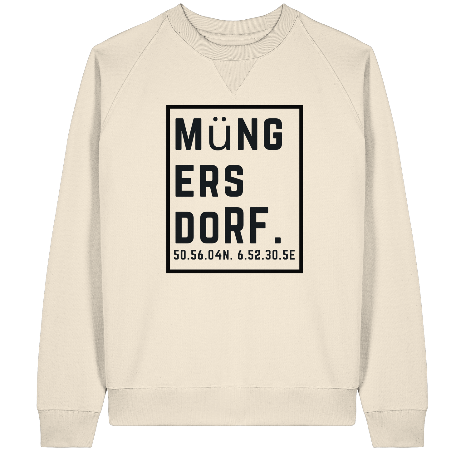 Müngersdorf Koordinaten (großer Druck auf der Brust) - Organic Raglan Sweatshirt