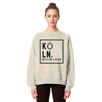 Köln Koordinaten (großer Druck auf der Brust) - Organic Raglan Sweatshirt