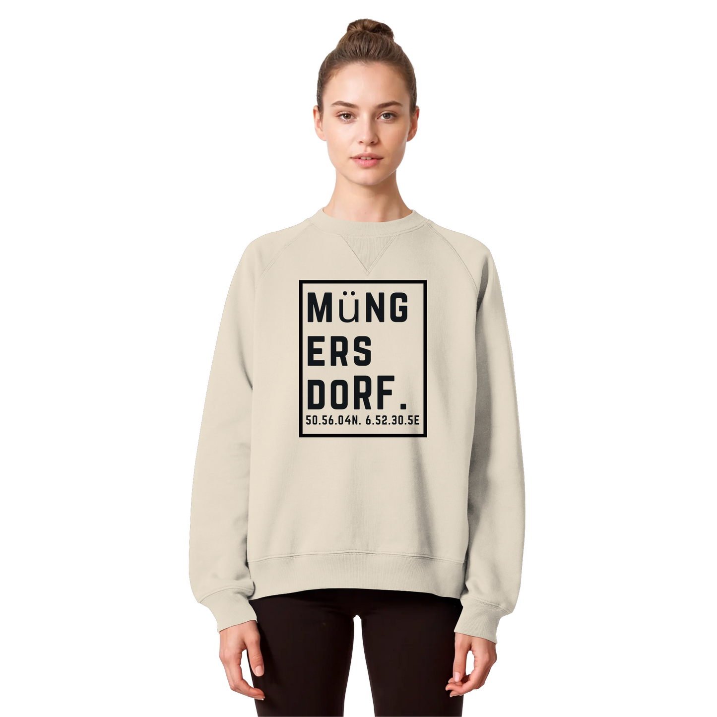Müngersdorf Koordinaten (großer Druck auf der Brust) - Organic Raglan Sweatshirt