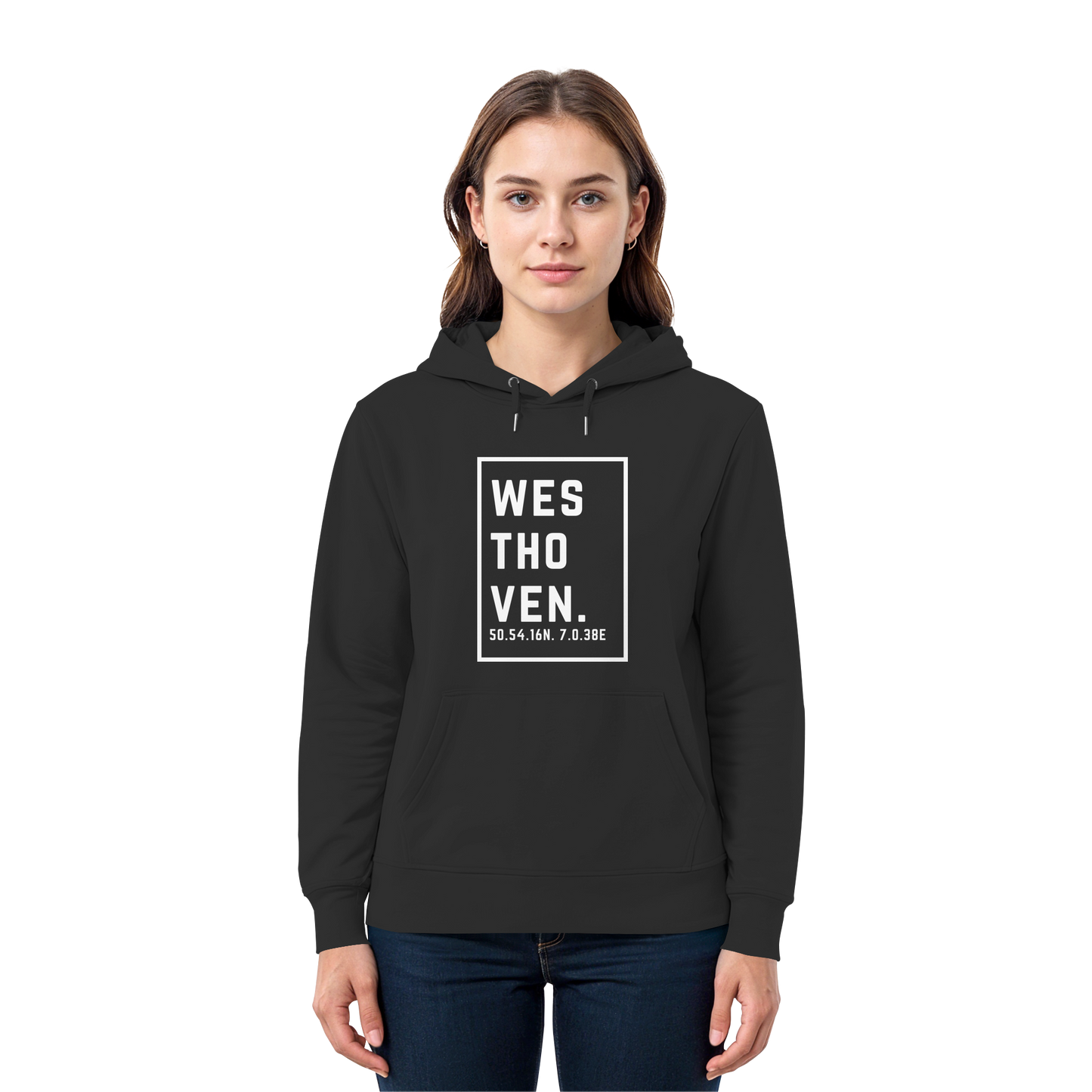 Westhoven Koordinaten (großer Druck auf der Brust) - Premium Unisex Hoodie