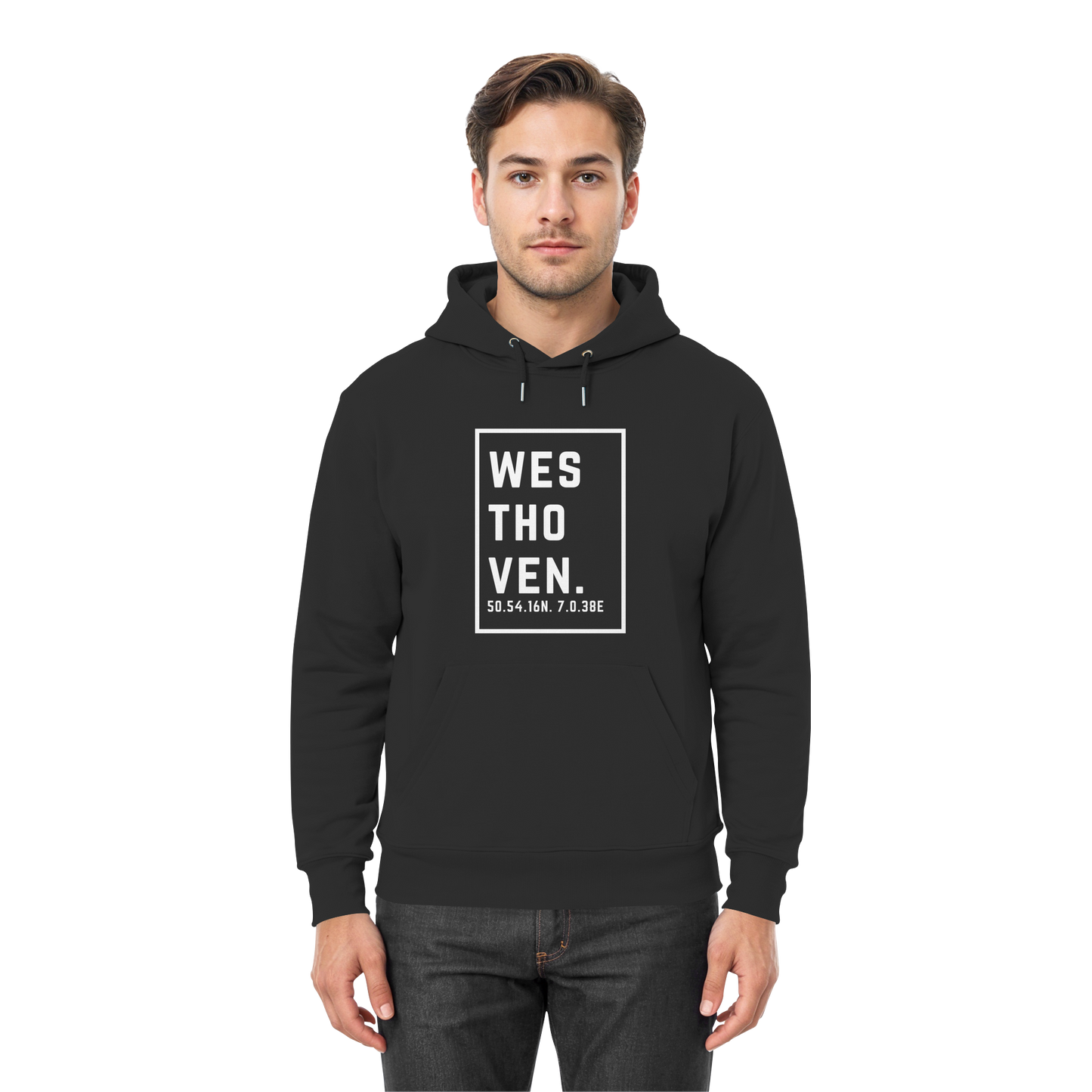 Westhoven Koordinaten (großer Druck auf der Brust) - Premium Unisex Hoodie