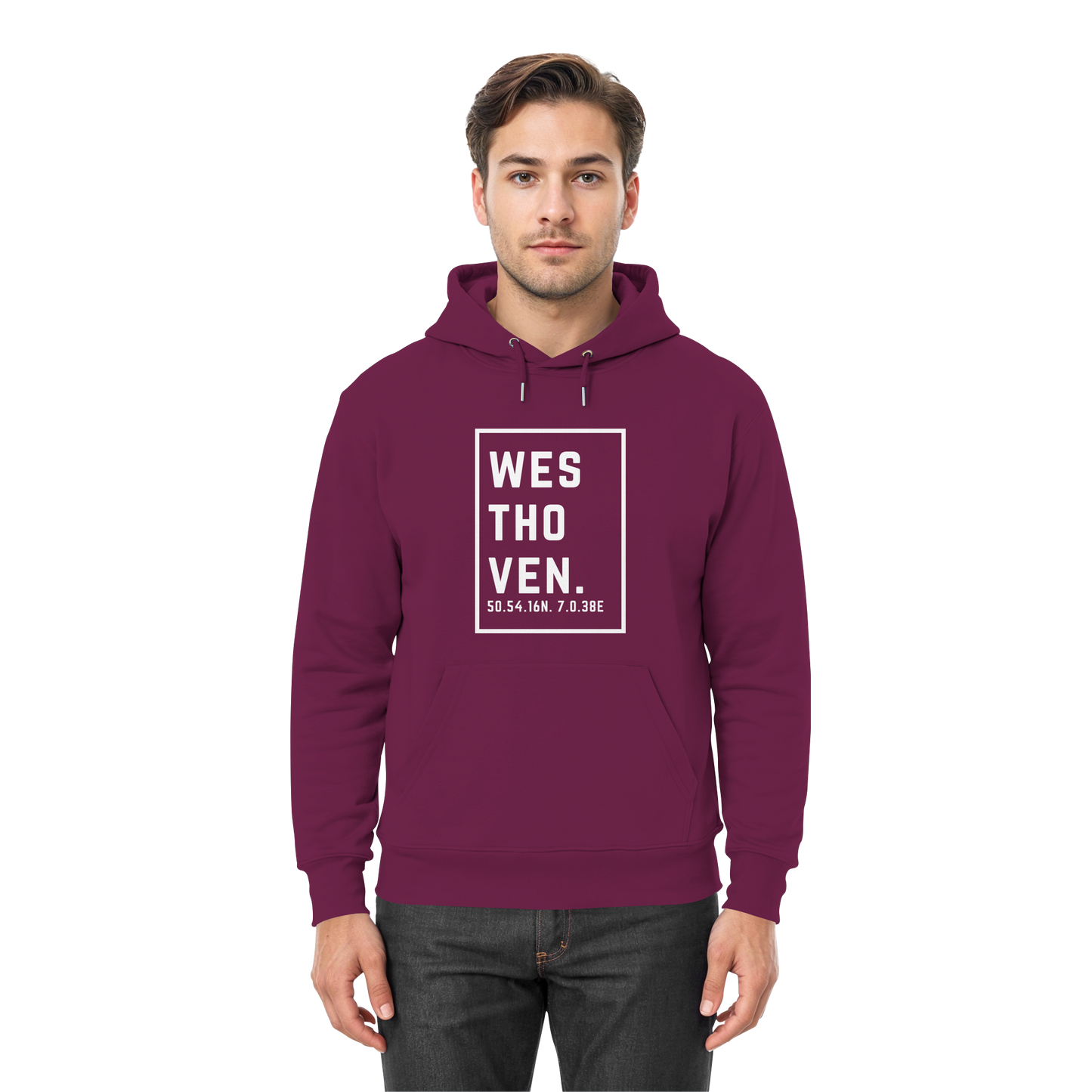 Westhoven Koordinaten (großer Druck auf der Brust) - Premium Unisex Hoodie