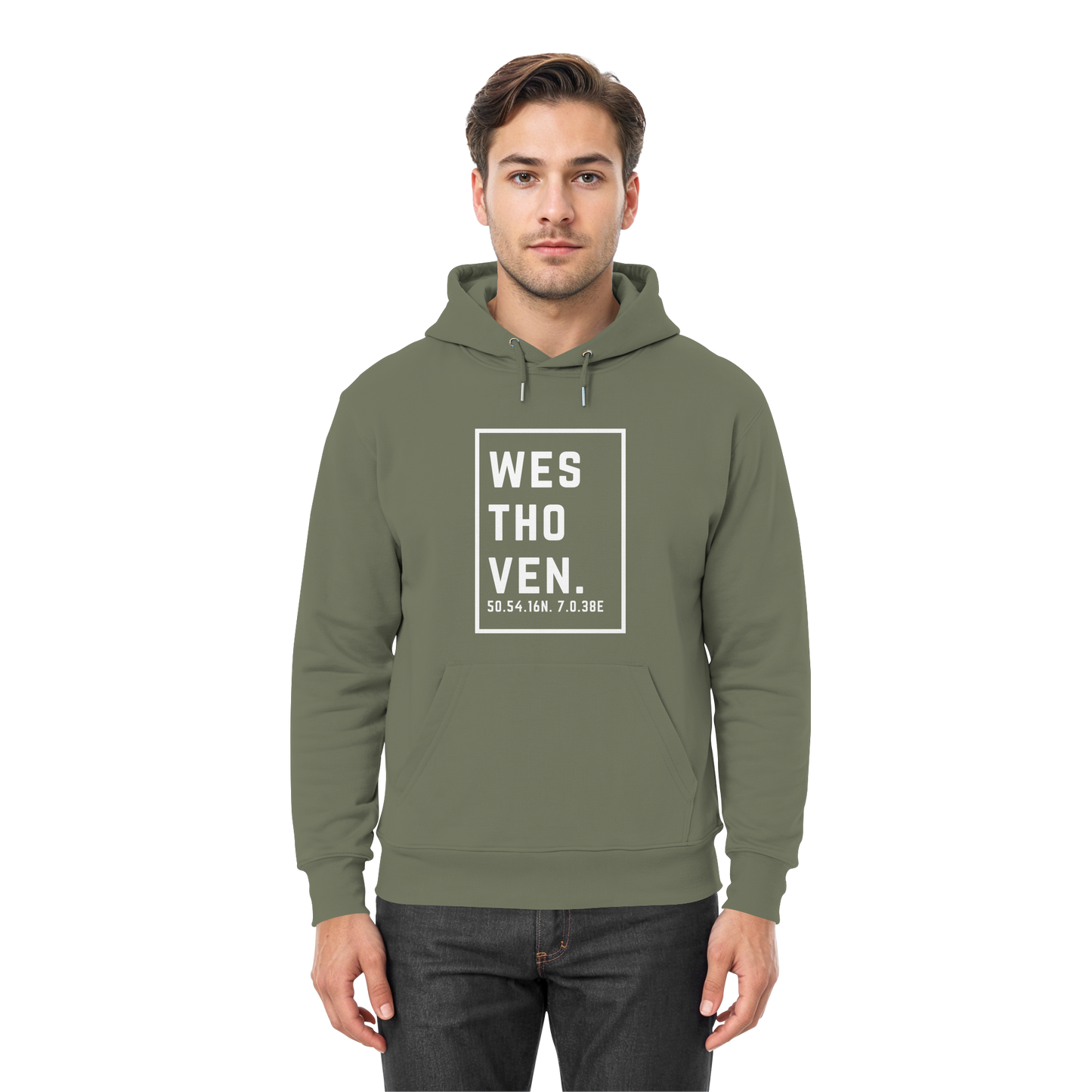 Westhoven Koordinaten (großer Druck auf der Brust) - Premium Unisex Hoodie