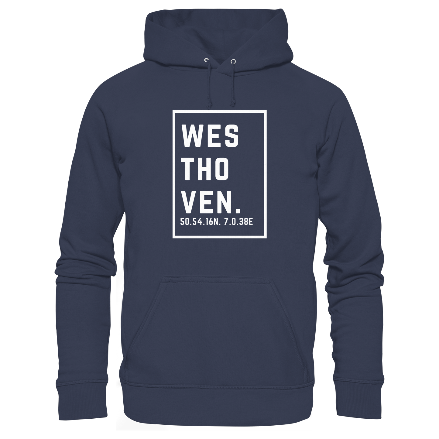 Westhoven Koordinaten (großer Druck auf der Brust) - Premium Unisex Hoodie