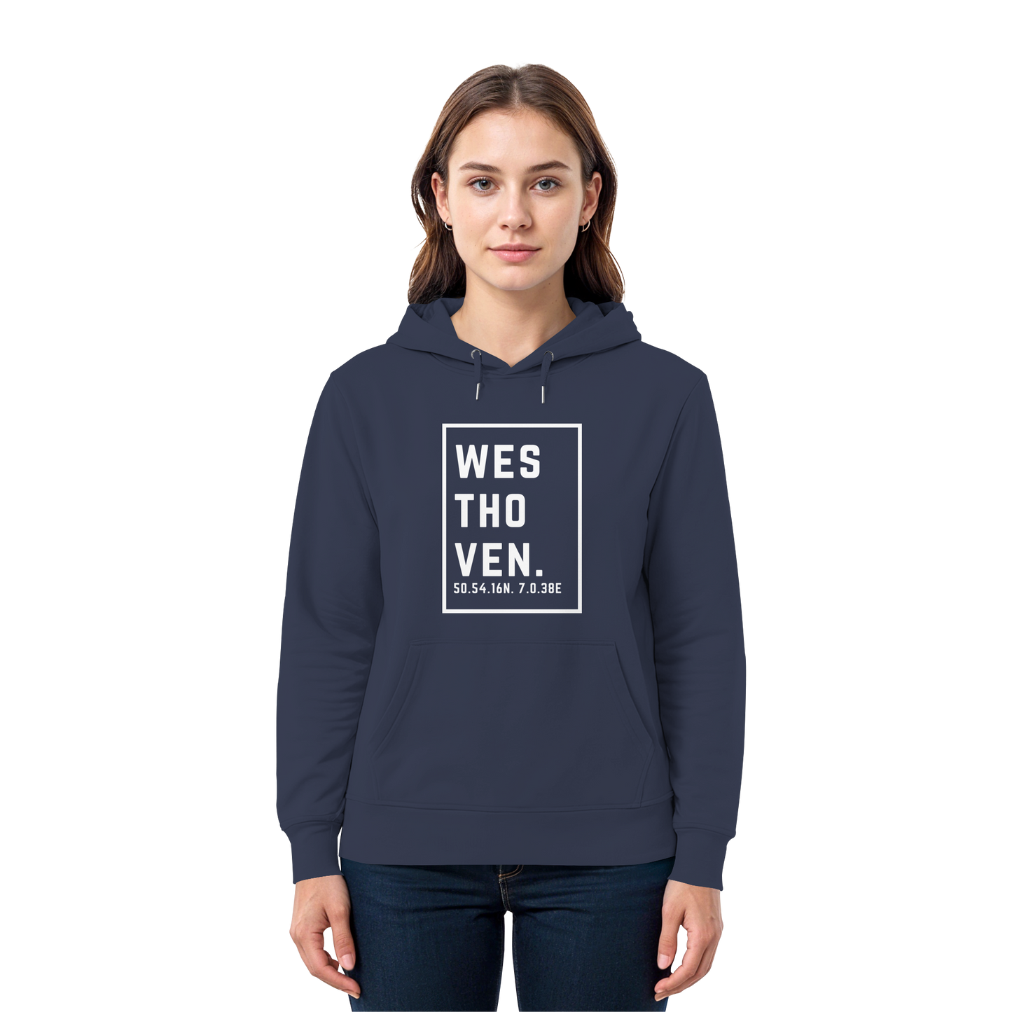 Westhoven Koordinaten (großer Druck auf der Brust) - Premium Unisex Hoodie