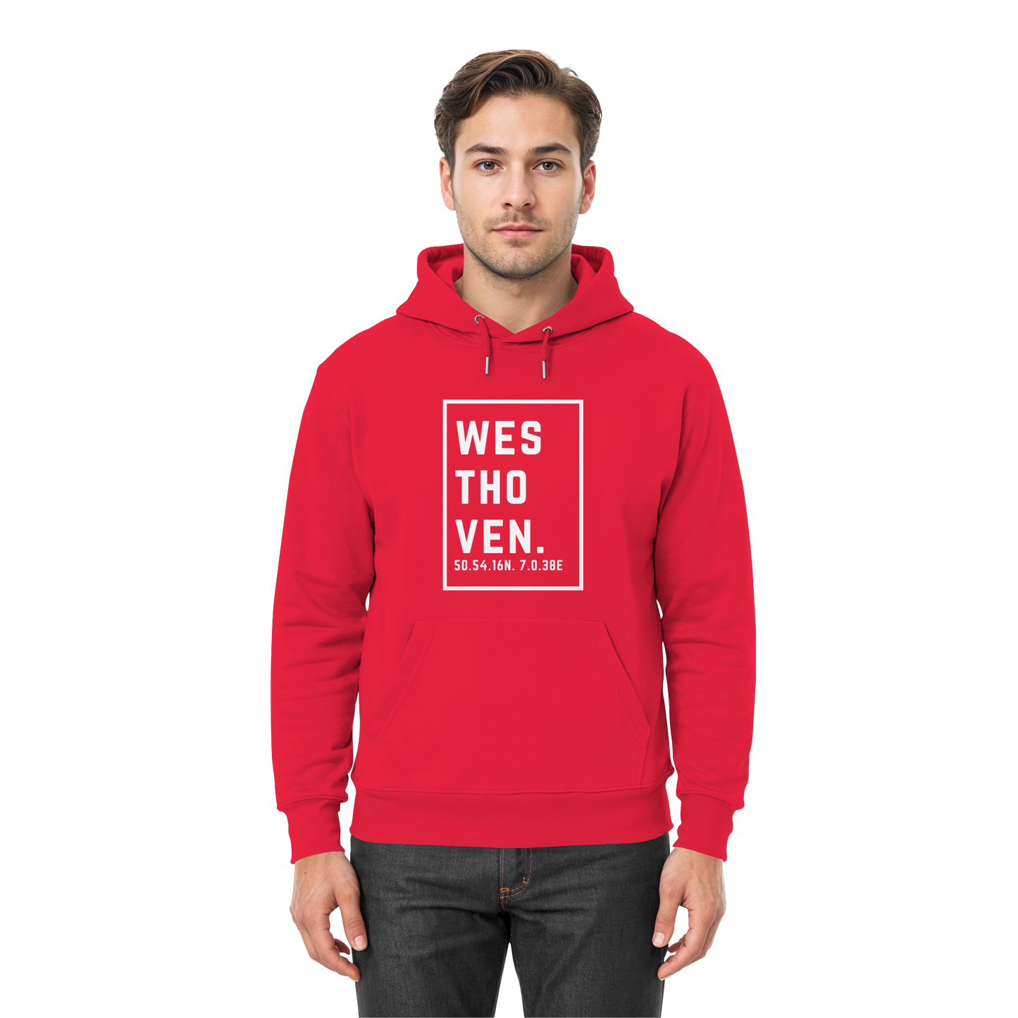 Westhoven Koordinaten (großer Druck auf der Brust) - Premium Unisex Hoodie