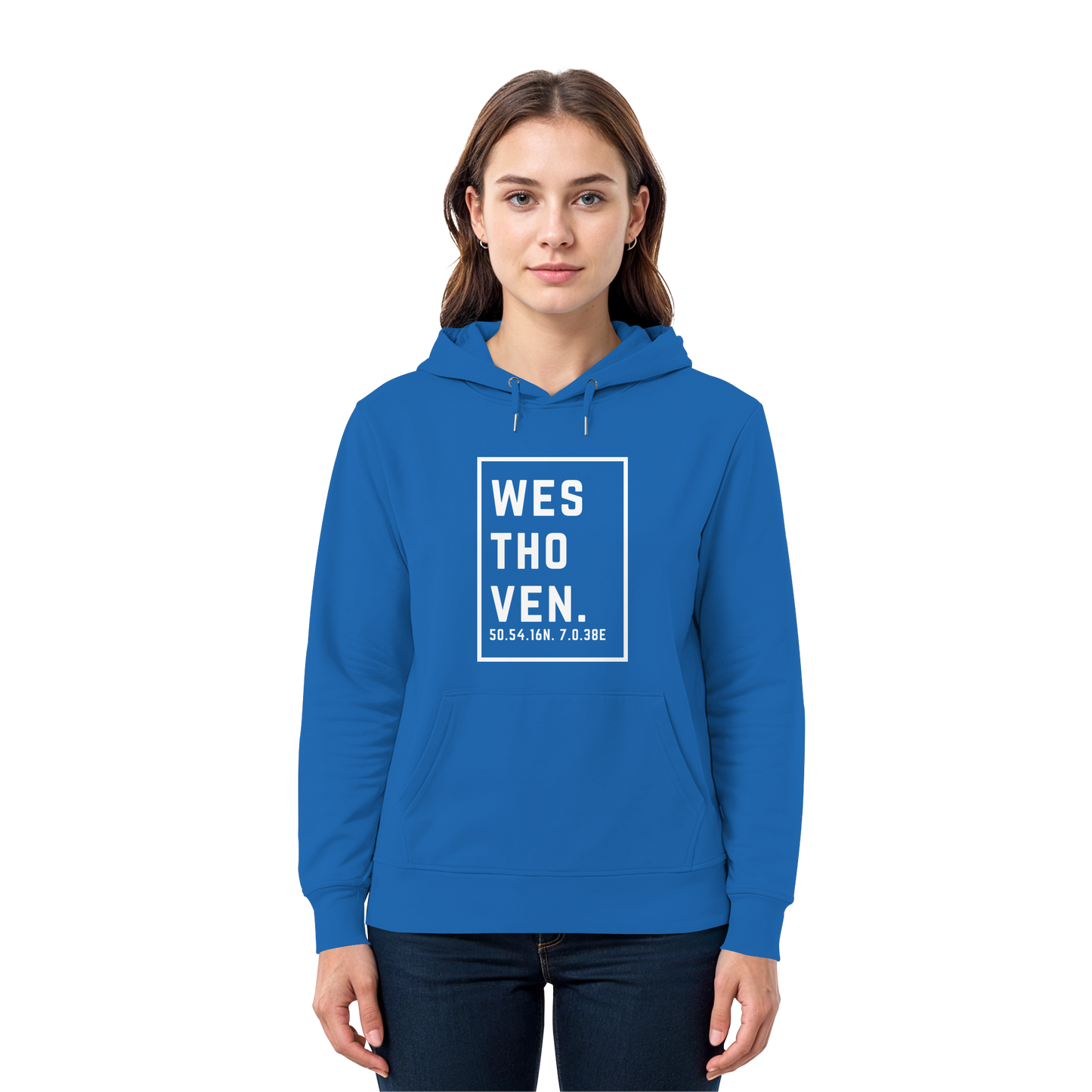 Westhoven Koordinaten (großer Druck auf der Brust) - Premium Unisex Hoodie