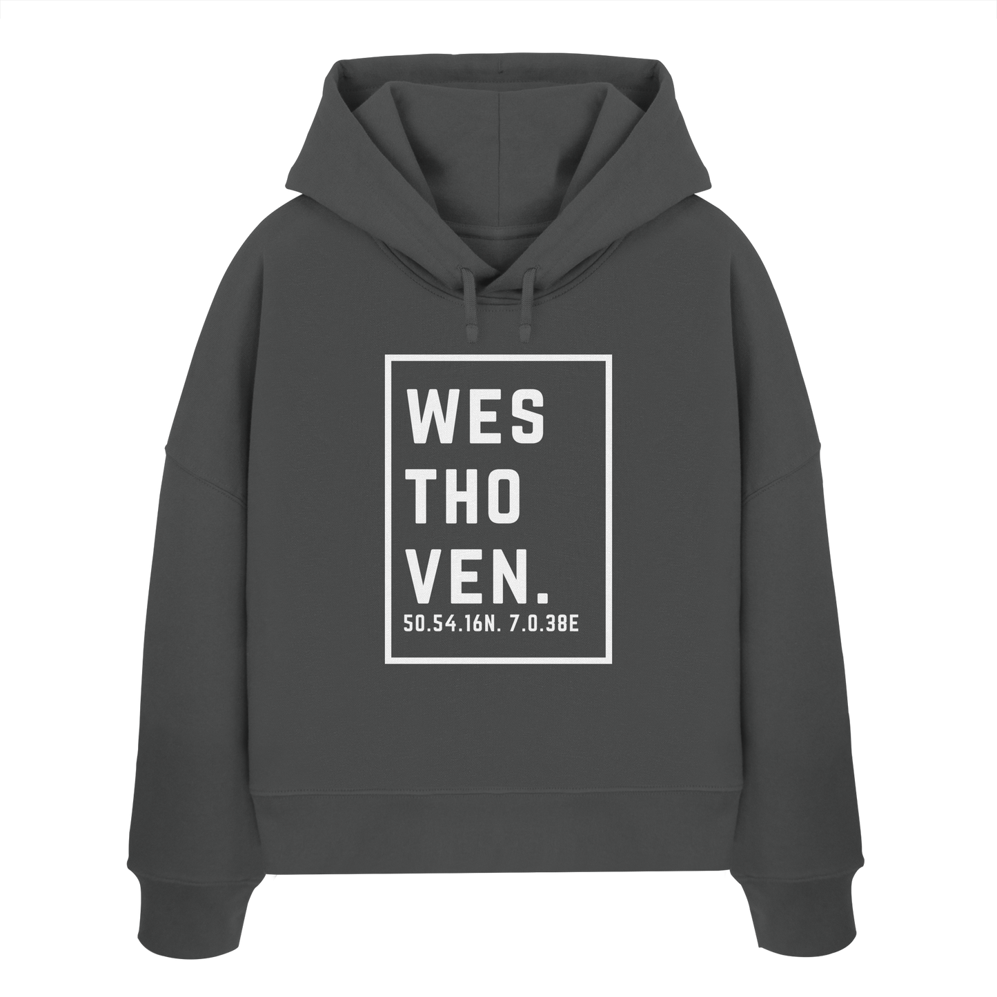 Westhoven Koordinaten (großer Druck auf der Brust) - Womens Organic Boxcut Hoodie