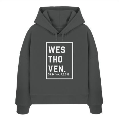 Westhoven Koordinaten (großer Druck auf der Brust) - Womens Organic Boxcut Hoodie