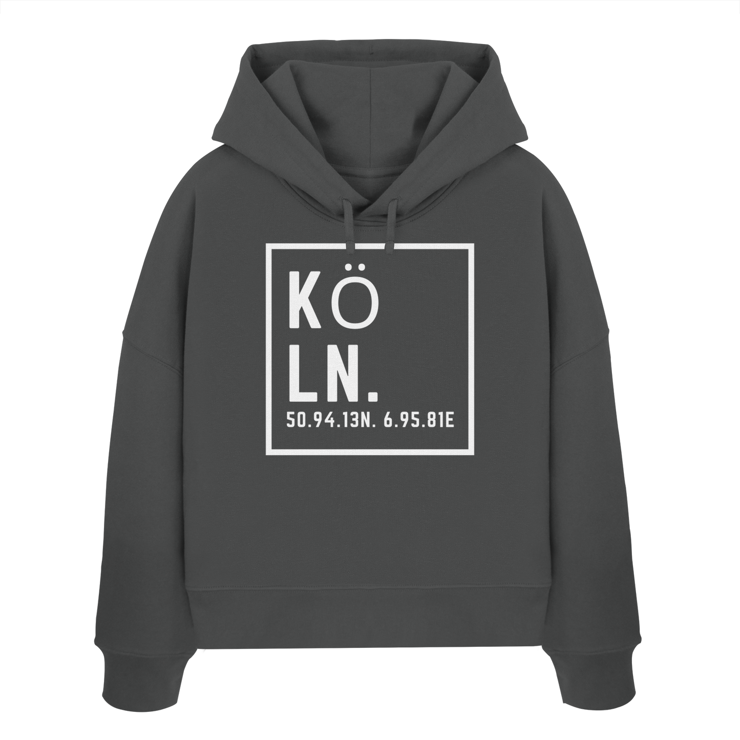 Köln Koordinaten (großer Druck auf der Brust) - Womens Organic Boxcut Hoodie