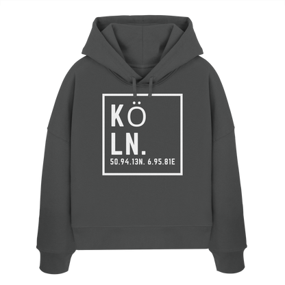 Köln Koordinaten (großer Druck auf der Brust) - Womens Organic Boxcut Hoodie