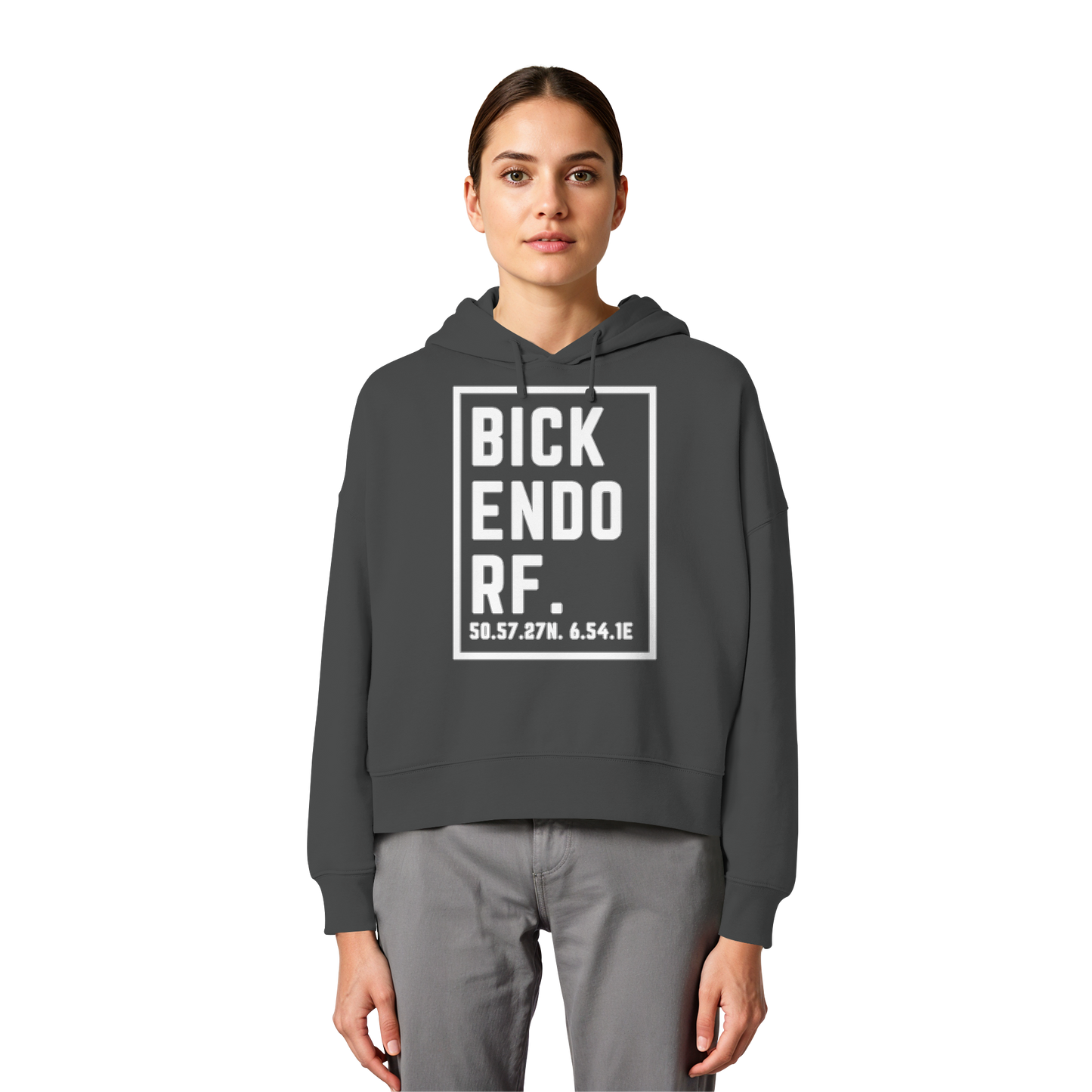 Bickendorf Koordinaten (großer Druck auf der Brust) - Womens Organic Boxcut Hoodie