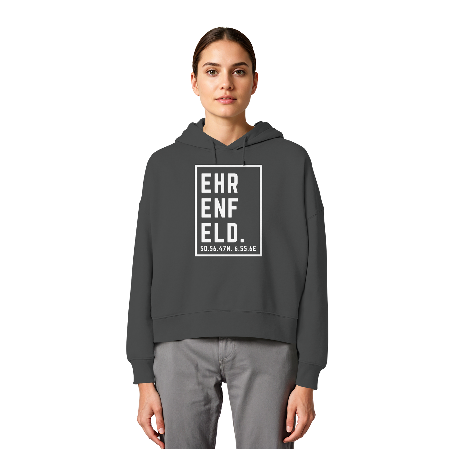 Ehrenfeld Koordinaten (großer Druck auf der Brust) - Womens Organic Boxcut Hoodie