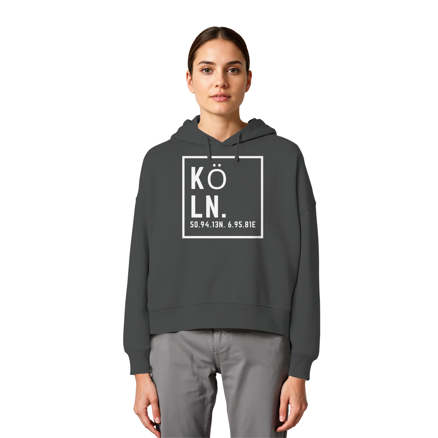 Köln Koordinaten (großer Druck auf der Brust) - Womens Organic Boxcut Hoodie
