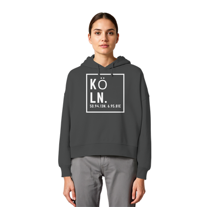 Köln Koordinaten (großer Druck auf der Brust) - Womens Organic Boxcut Hoodie