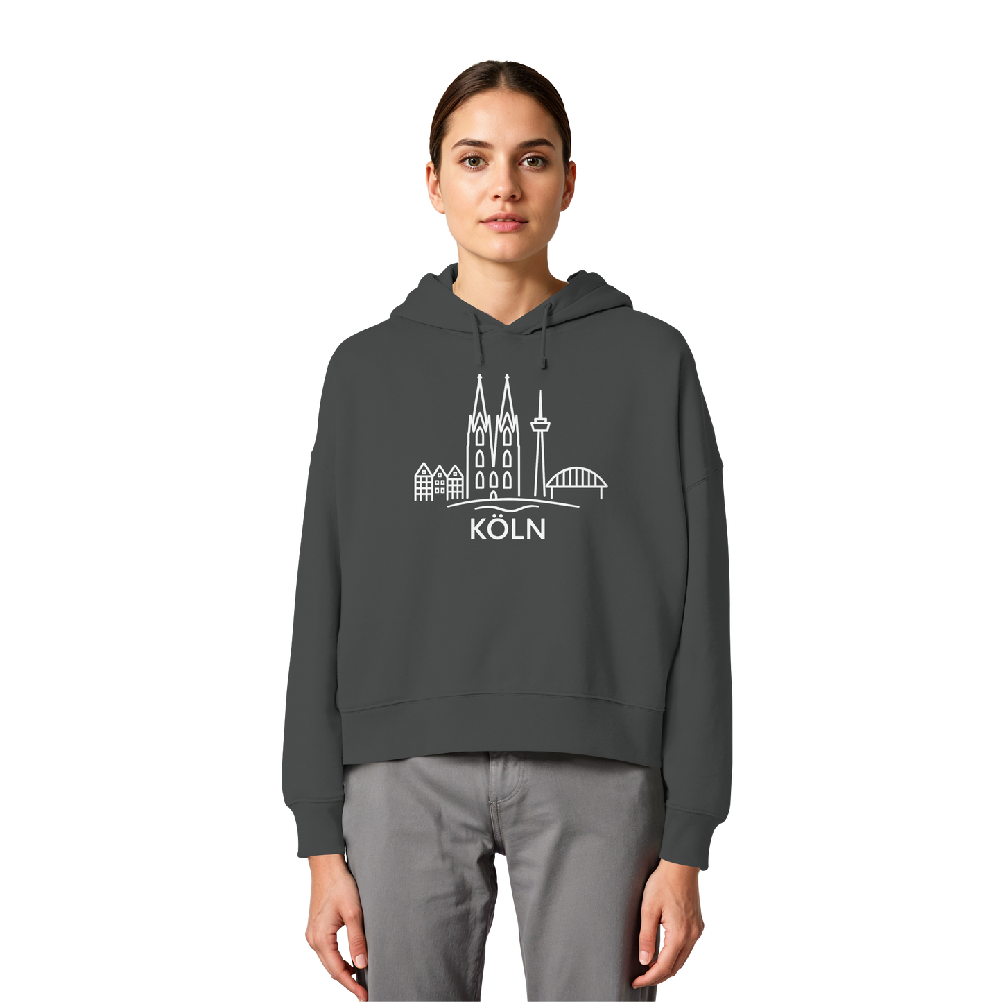 Köln Skyline (großer Druck auf der Brust) - Womens Organic Boxcut Hoodie