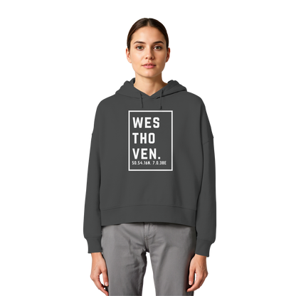 Westhoven Koordinaten (großer Druck auf der Brust) - Womens Organic Boxcut Hoodie