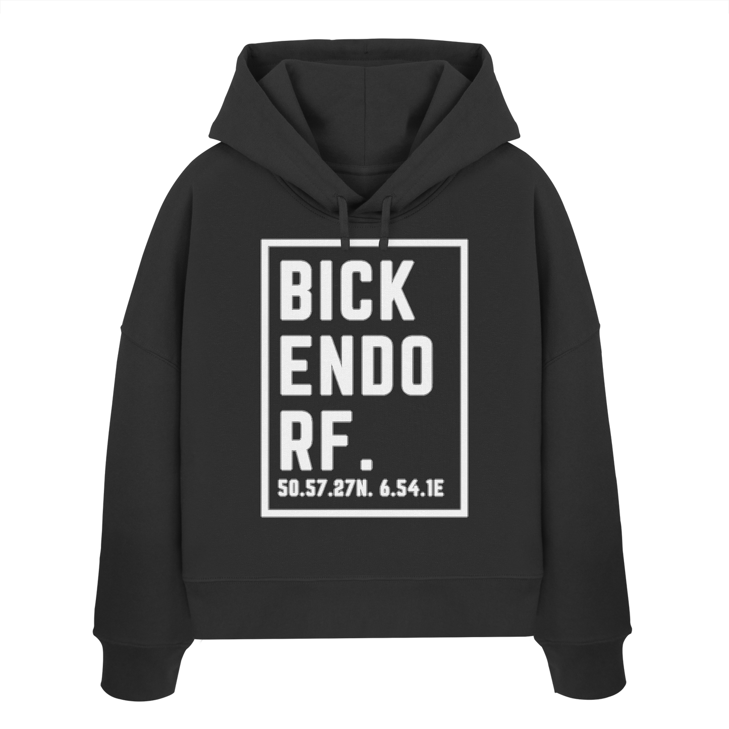 Bickendorf Koordinaten (großer Druck auf der Brust) - Womens Organic Boxcut Hoodie