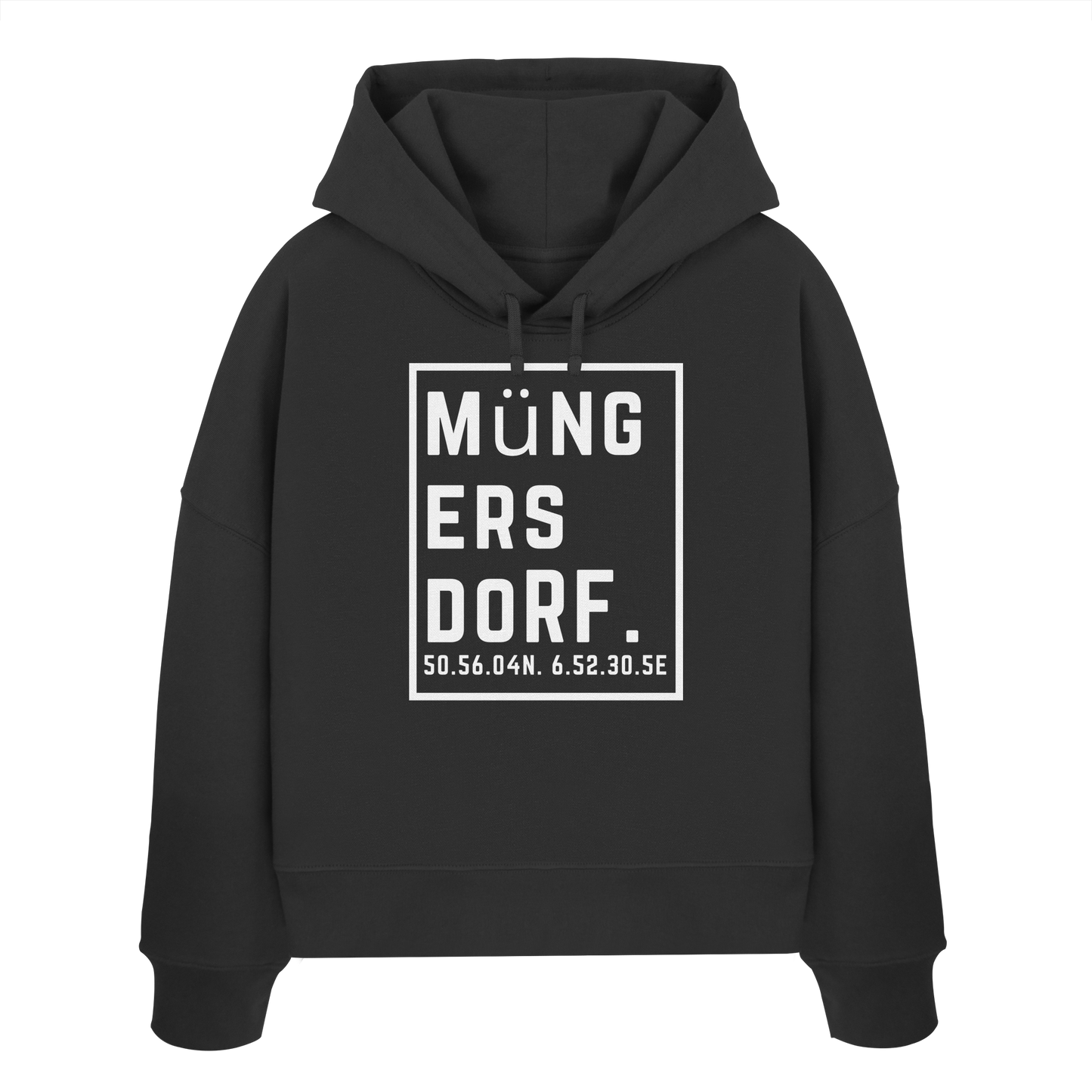 Müngersdorf Koordinaten (großer Druck auf der Brust) - Womens Organic Boxcut Hoodie