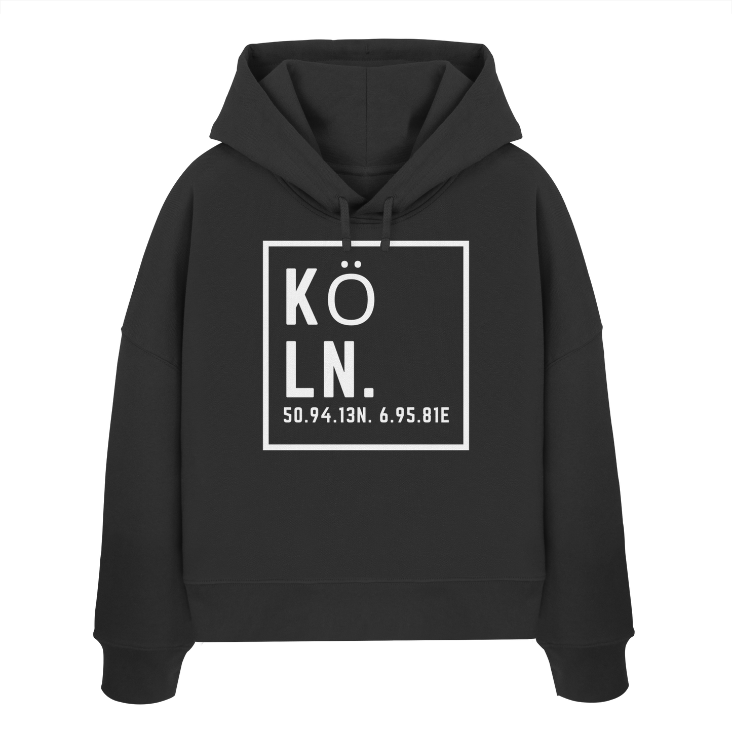 Köln Koordinaten (großer Druck auf der Brust) - Womens Organic Boxcut Hoodie