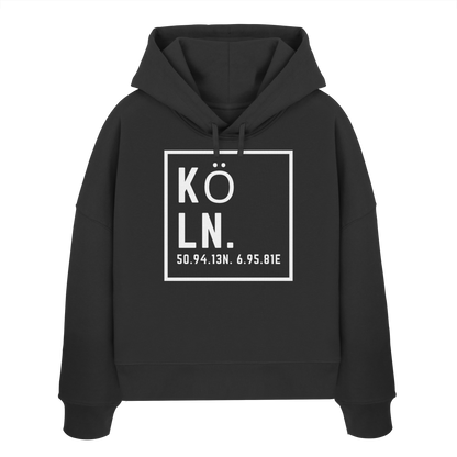 Köln Koordinaten (großer Druck auf der Brust) - Womens Organic Boxcut Hoodie