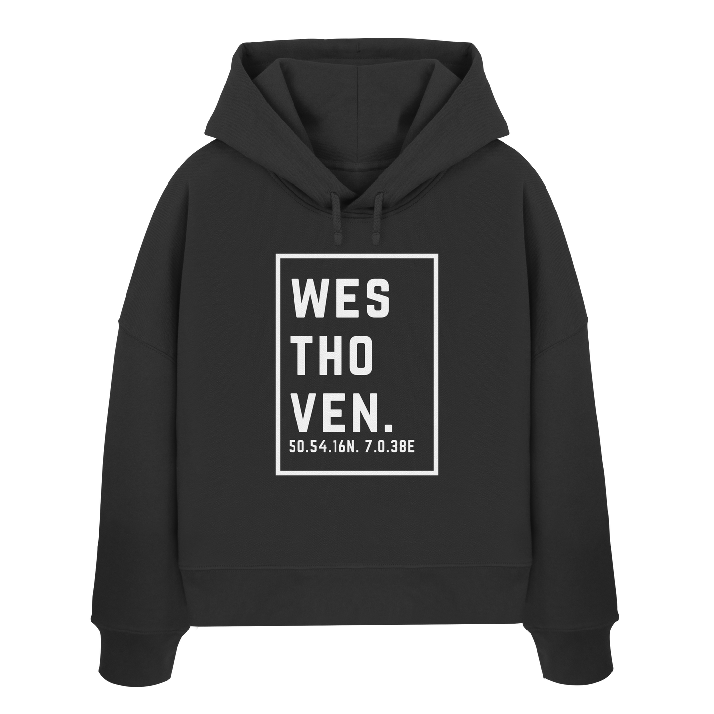 Westhoven Koordinaten (großer Druck auf der Brust) - Womens Organic Boxcut Hoodie