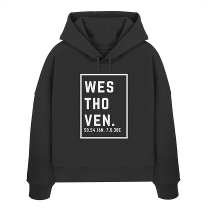 Westhoven Koordinaten (großer Druck auf der Brust) - Womens Organic Boxcut Hoodie