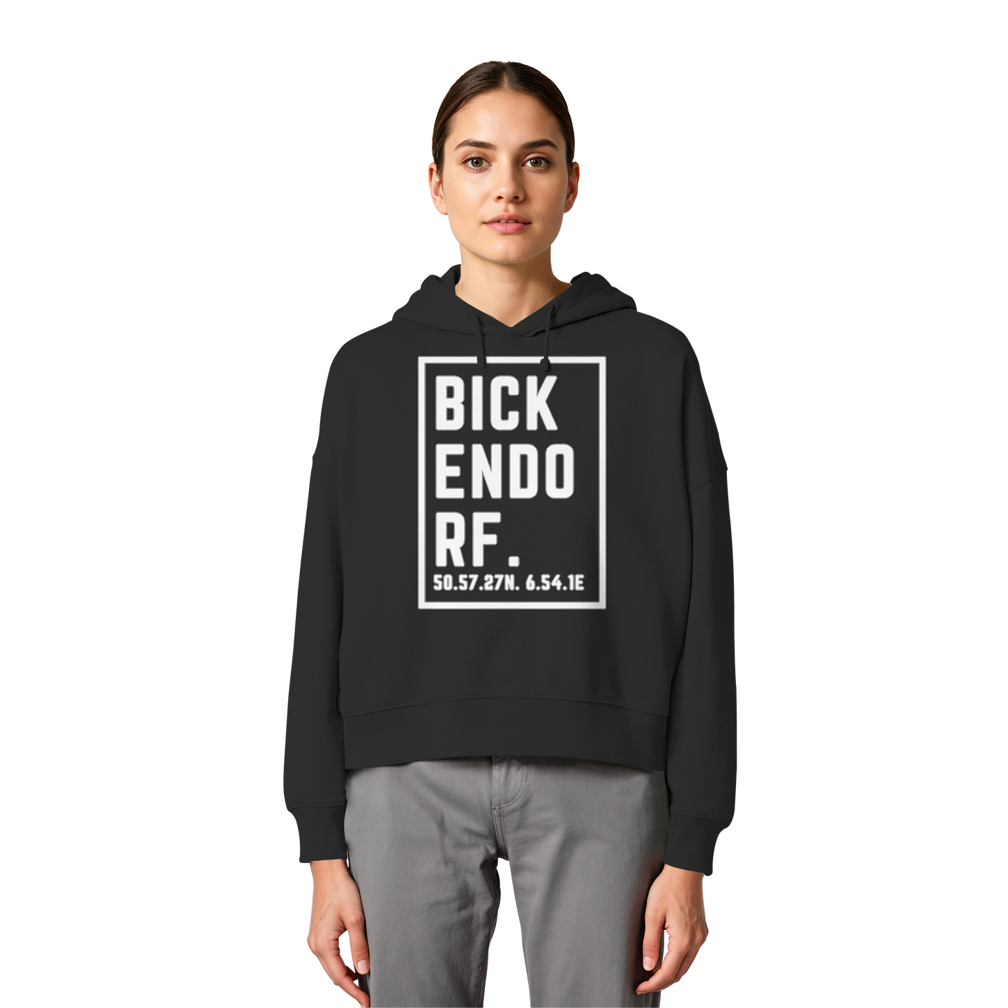 Bickendorf Koordinaten (großer Druck auf der Brust) - Womens Organic Boxcut Hoodie