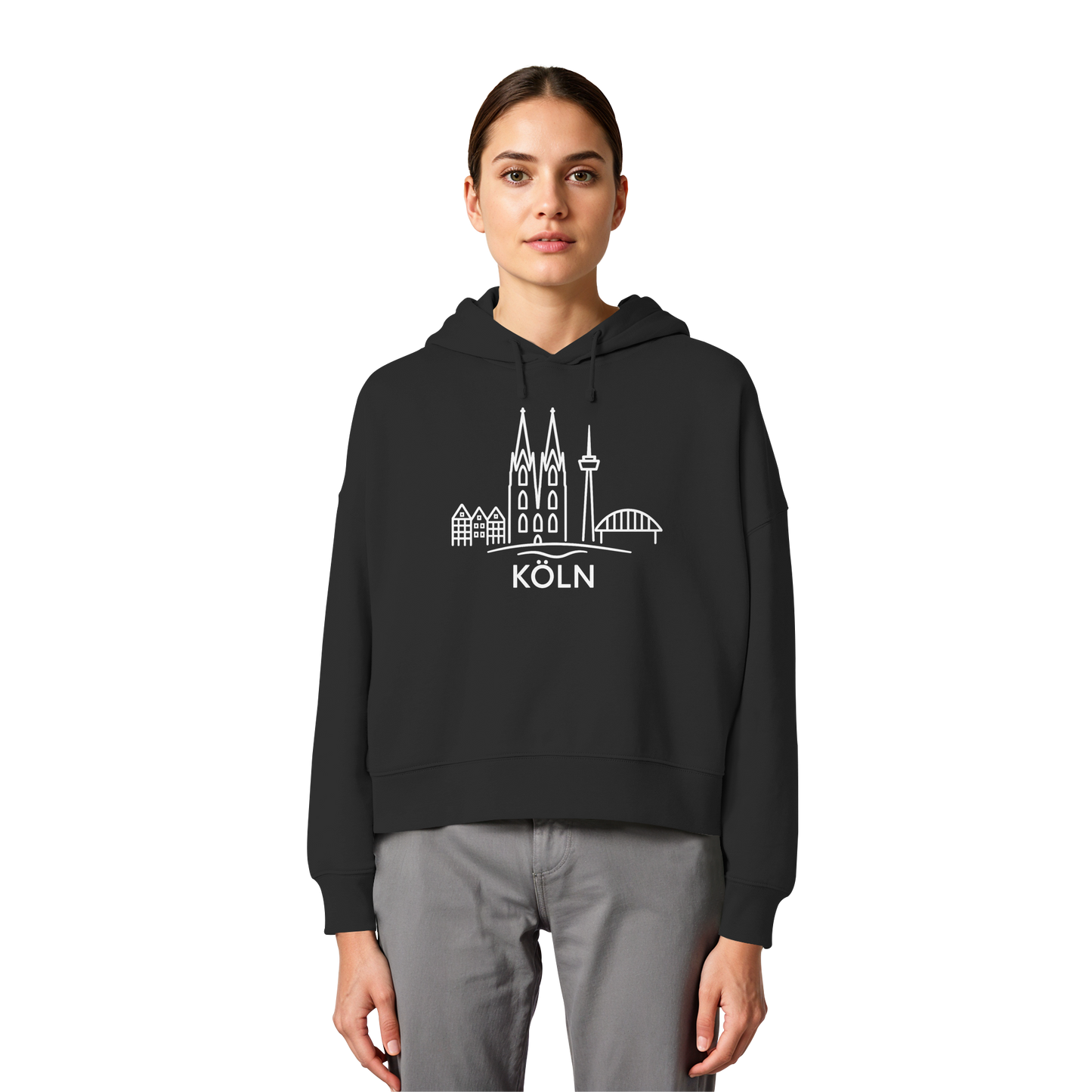 Köln Skyline (großer Druck auf der Brust) - Womens Organic Boxcut Hoodie