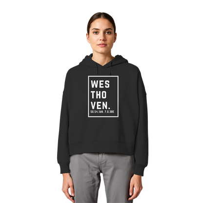 Westhoven Koordinaten (großer Druck auf der Brust) - Womens Organic Boxcut Hoodie