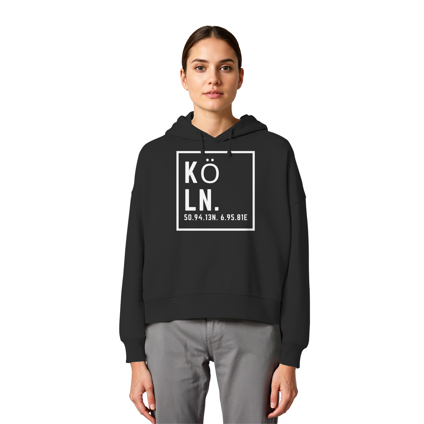 Köln Koordinaten (großer Druck auf der Brust) - Womens Organic Boxcut Hoodie
