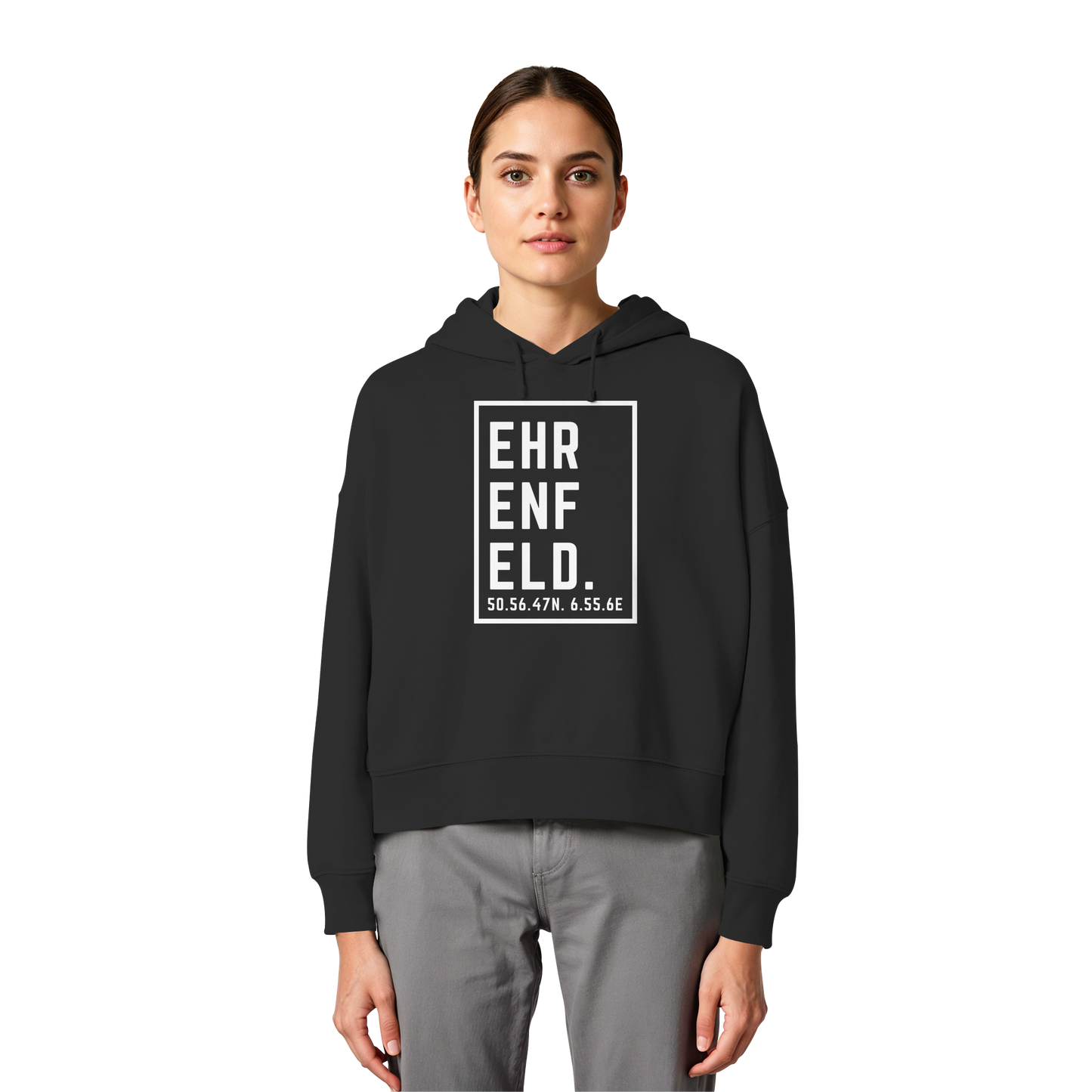 Ehrenfeld Koordinaten (großer Druck auf der Brust) - Womens Organic Boxcut Hoodie