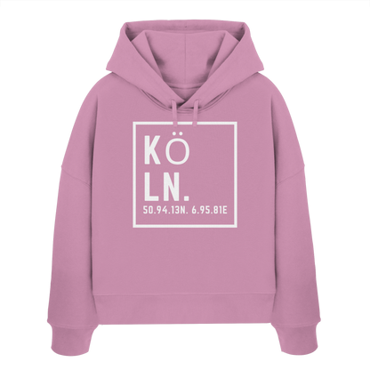 Köln Koordinaten (großer Druck auf der Brust) - Womens Organic Boxcut Hoodie