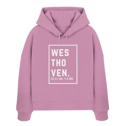 Westhoven Koordinaten (großer Druck auf der Brust) - Womens Organic Boxcut Hoodie