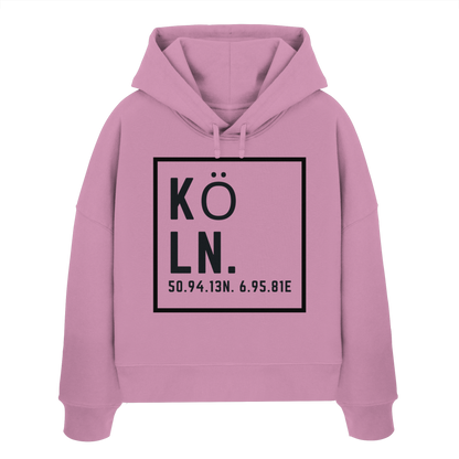 Köln Koordinaten (großer Druck auf der Brust) - Womens Organic Boxcut Hoodie