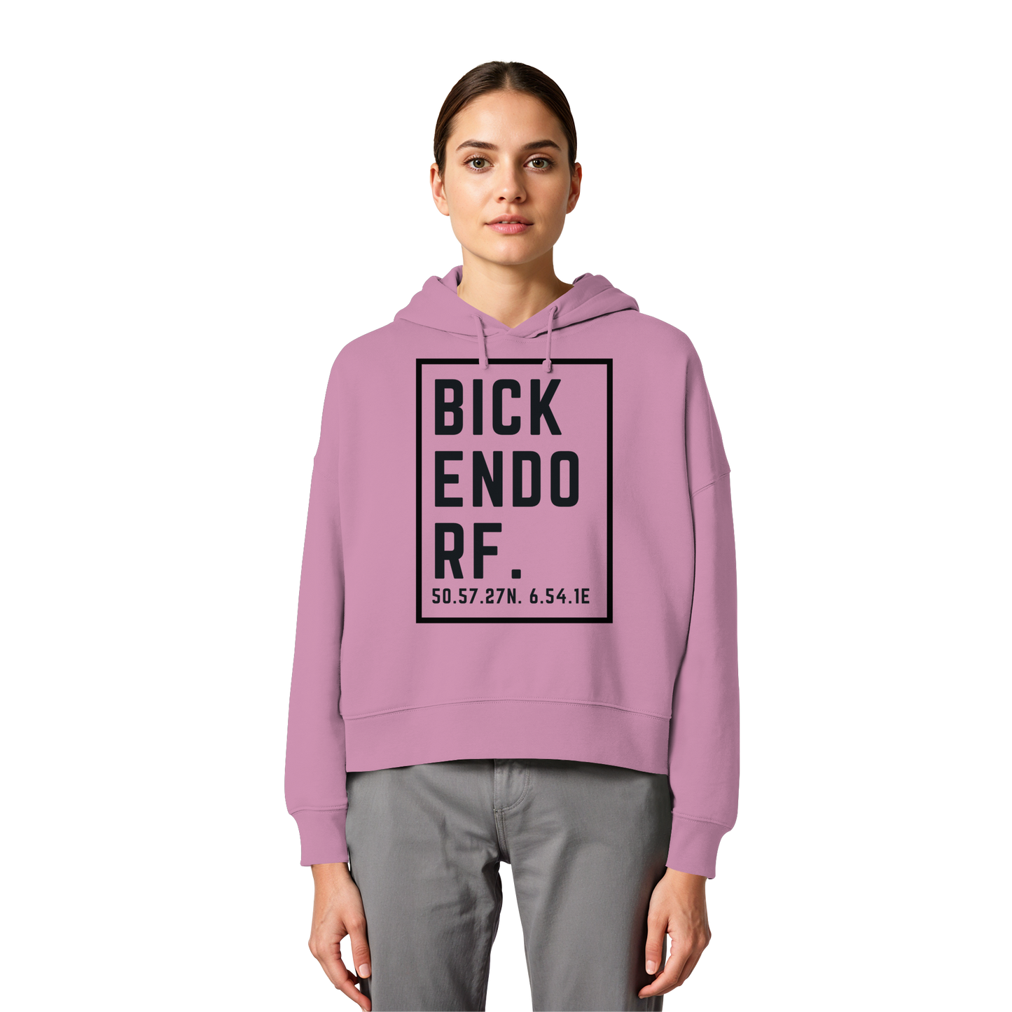 Bickendorf Koordinaten (großer Druck auf der Brust) - Womens Organic Boxcut Hoodie