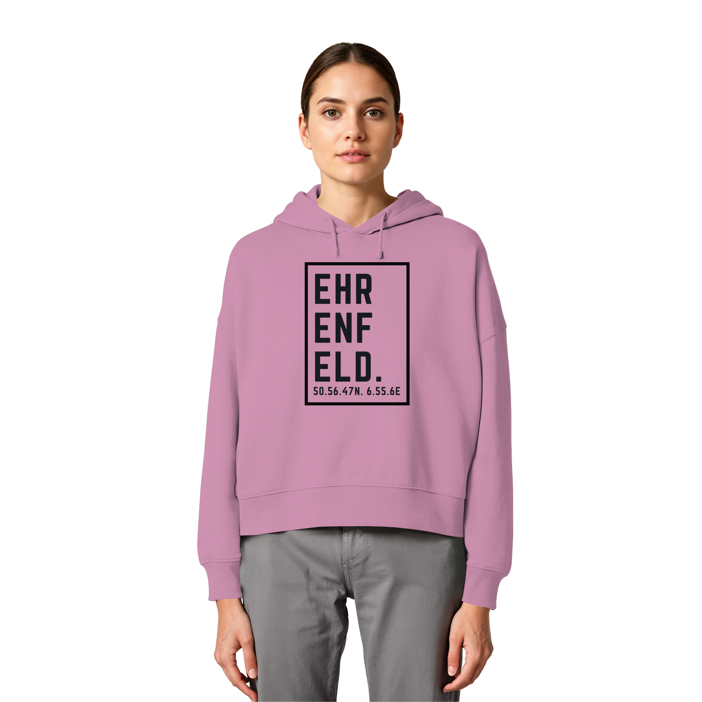 Ehrenfeld Koordinaten (großer Druck auf der Brust) - Womens Organic Boxcut Hoodie