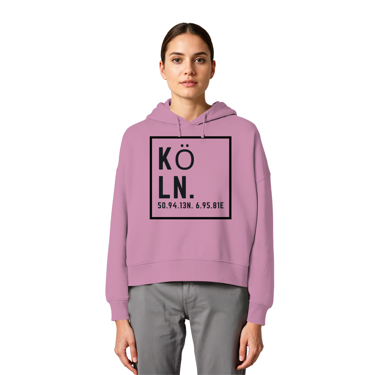 Köln Koordinaten (großer Druck auf der Brust) - Womens Organic Boxcut Hoodie