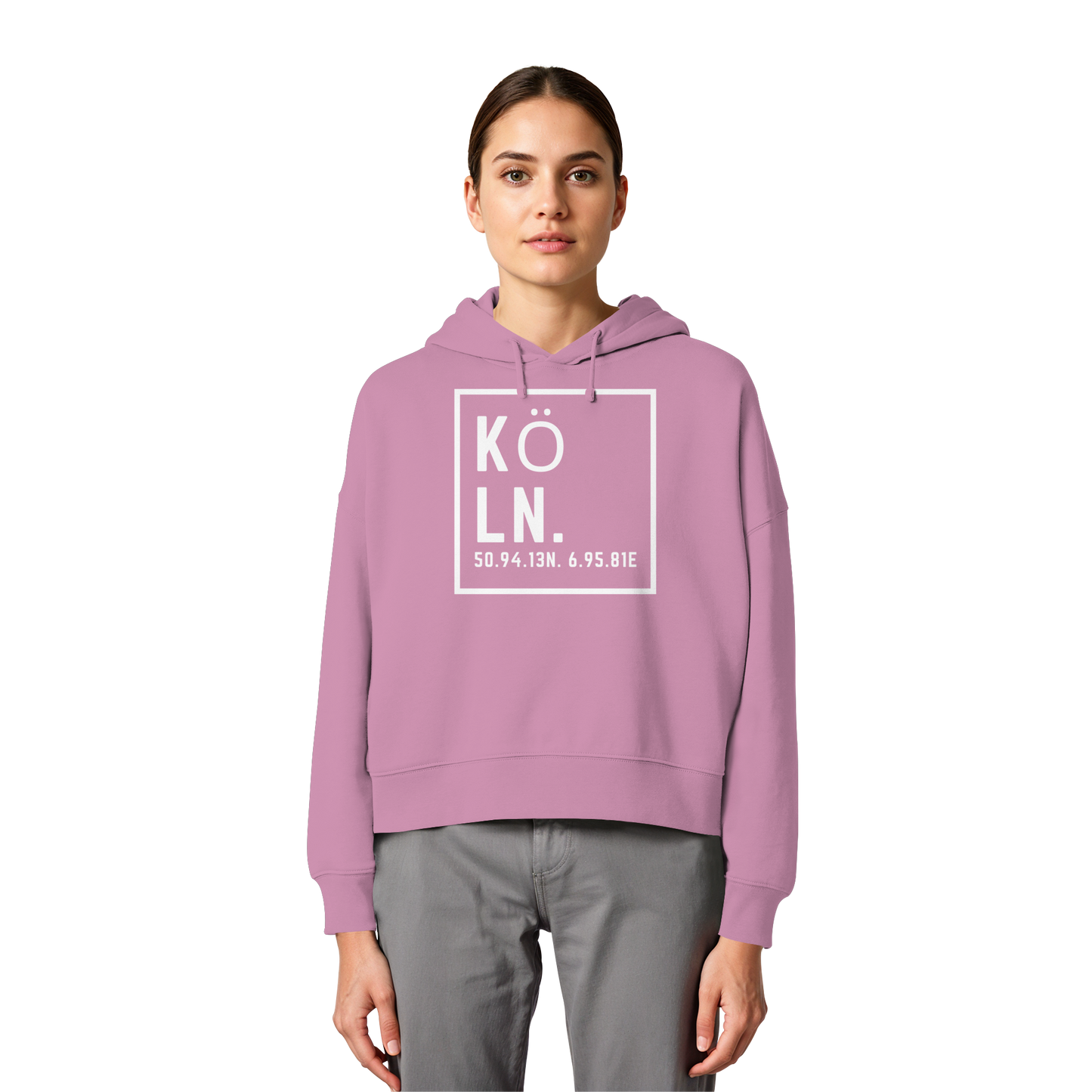 Köln Koordinaten (großer Druck auf der Brust) - Womens Organic Boxcut Hoodie