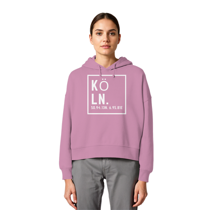 Köln Koordinaten (großer Druck auf der Brust) - Womens Organic Boxcut Hoodie