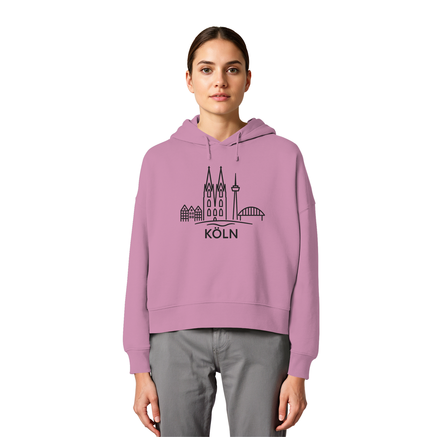 Köln Skyline (großer Druck auf der Brust) - Womens Organic Boxcut Hoodie