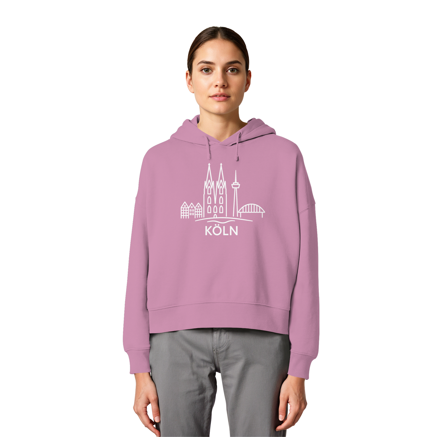 Köln Skyline (großer Druck auf der Brust) - Womens Organic Boxcut Hoodie